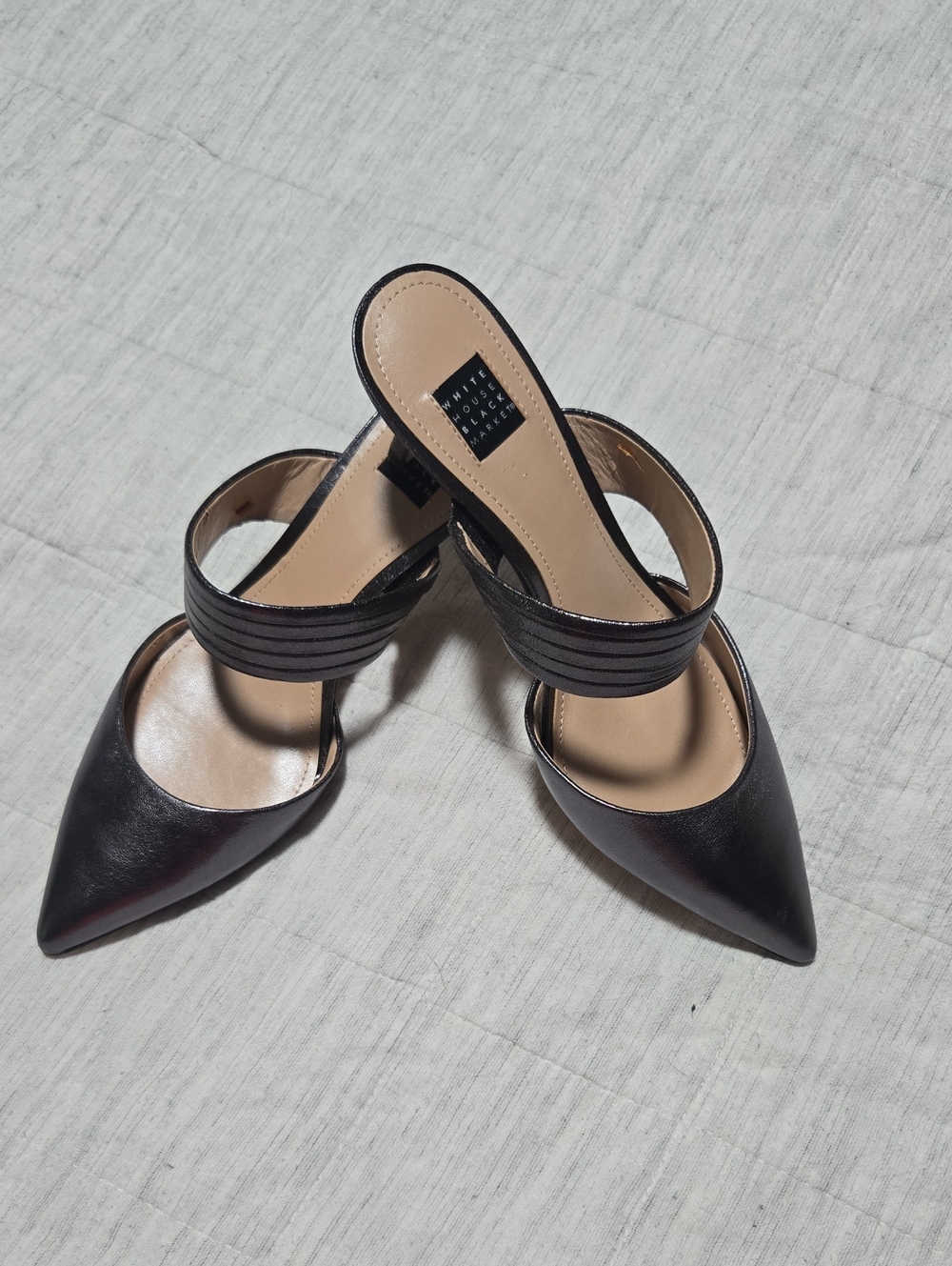 White House Black Market Metallic Silver Pointed Toe Kitten Heels
